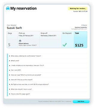 Example of reservation page...