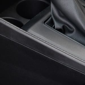 Close-up of the automatic gear shifter and center console.